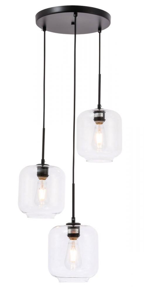 Collier 3 light Black and Clear glass pendant