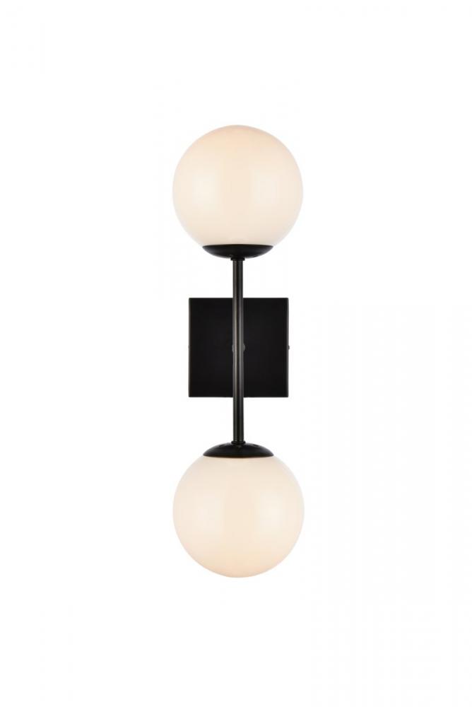 Neri 2 lights black and white glass wall sconce