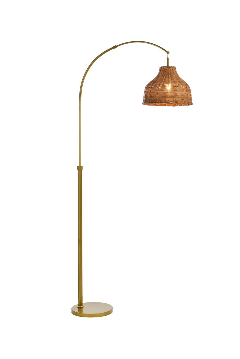 Flos rattan dome shade floor lamp in brass