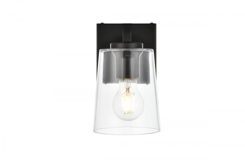 Kacey 1 light Black and Clear Bath Sconce