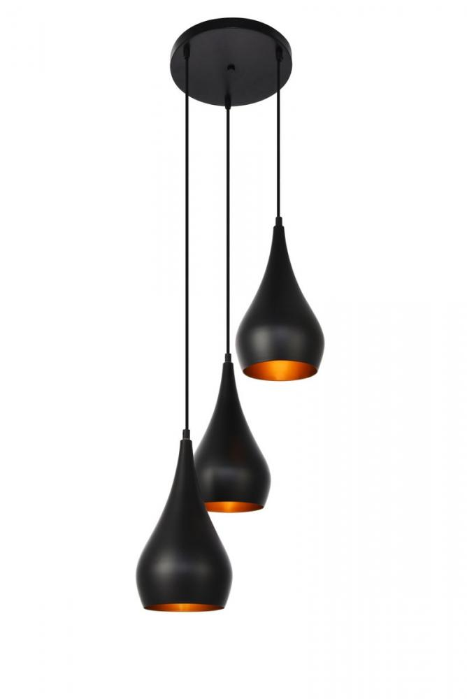 Nora Collection Pendant D14.5in H11.5in Lt:3 Black finish