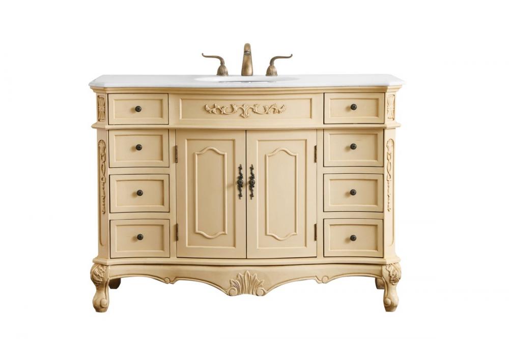 48 inch Single Bathroom vanity in light antique beige with ivory white engineered marble