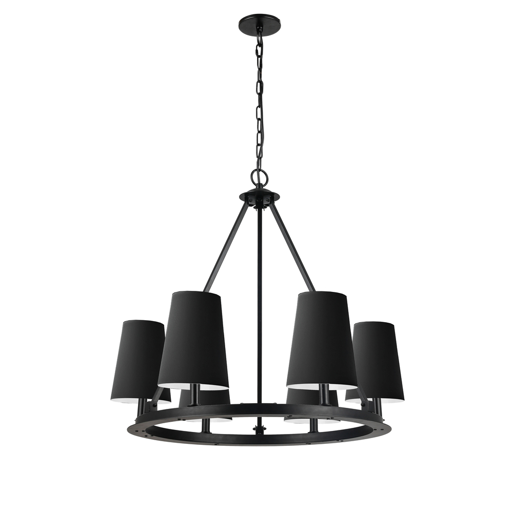 6 Light Incandescent Chandelier Matte Black with Black Shades