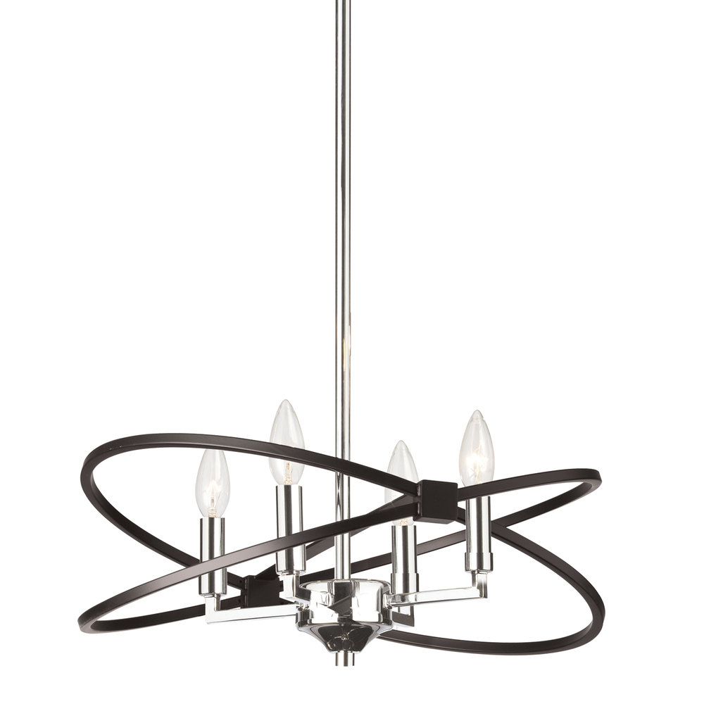 4 Light Incandescent Chandelier, Polished Chrome and Matte Black Finish