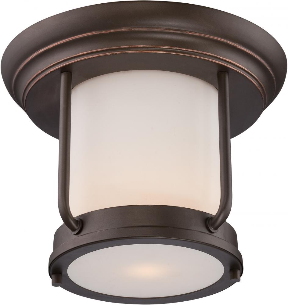 Bethany - LED Flush with Satin White Glass - Mahogany Bronze Finish