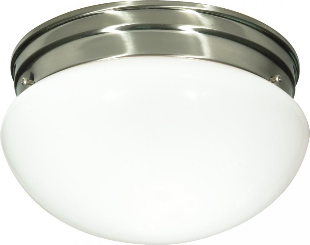 2 Light - 10" Flush with White Glass - Brushed Nickel Finish