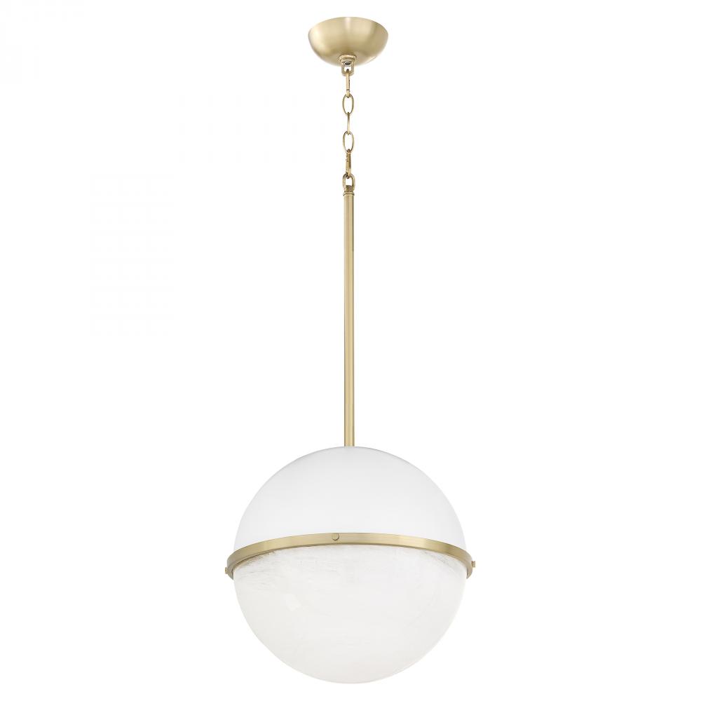 14 inches Milky Glass Sphere, Studio White, Aged Brass