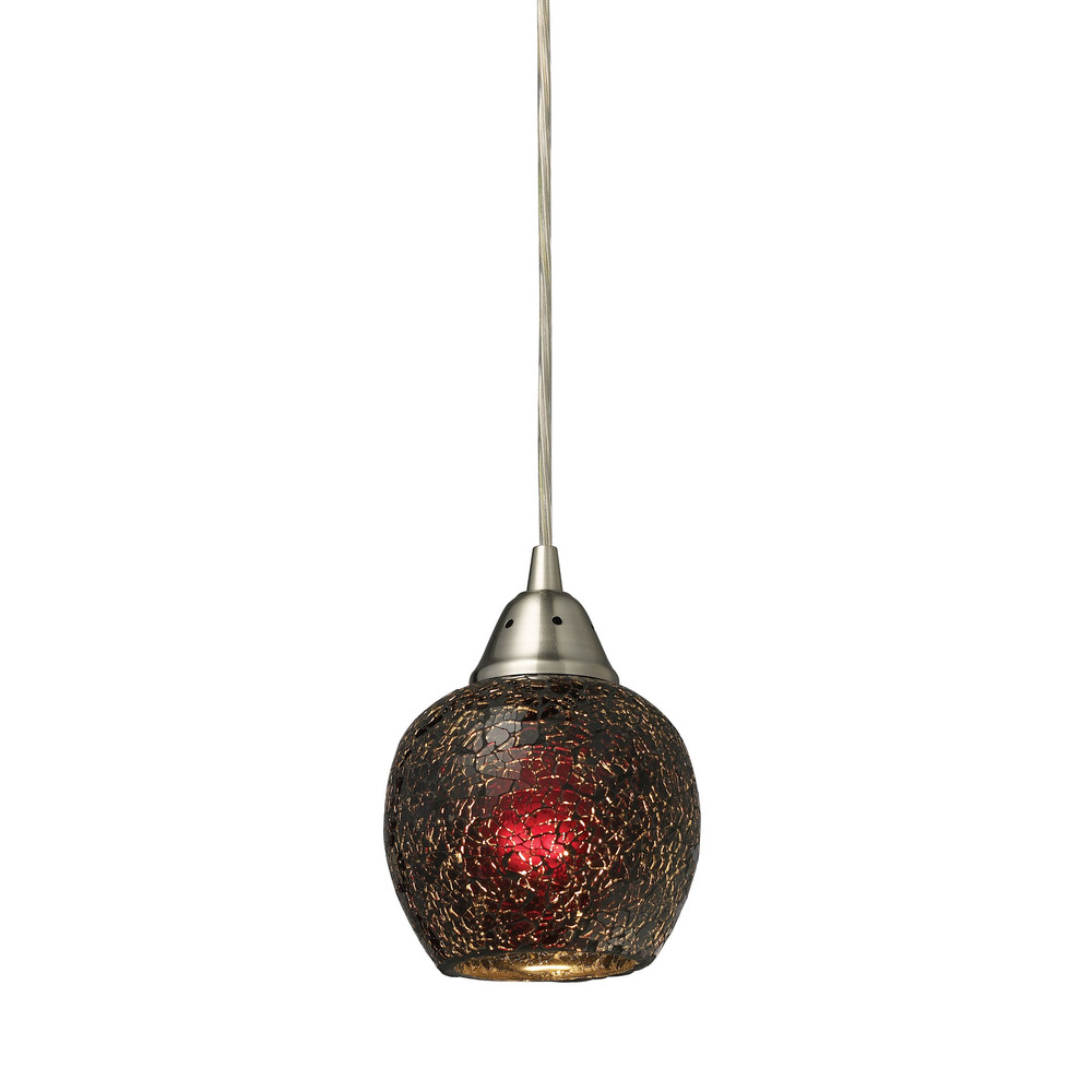 Fission 1 Light Pendant In Satin Nickel And Wine